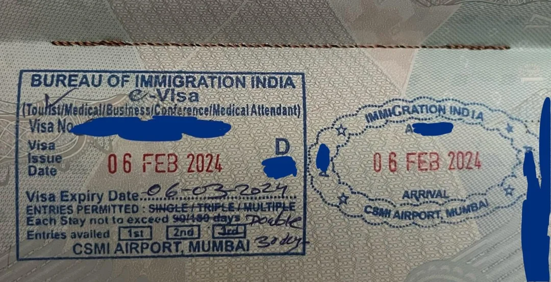 Example of an India ARRIVAL stamp at the airport